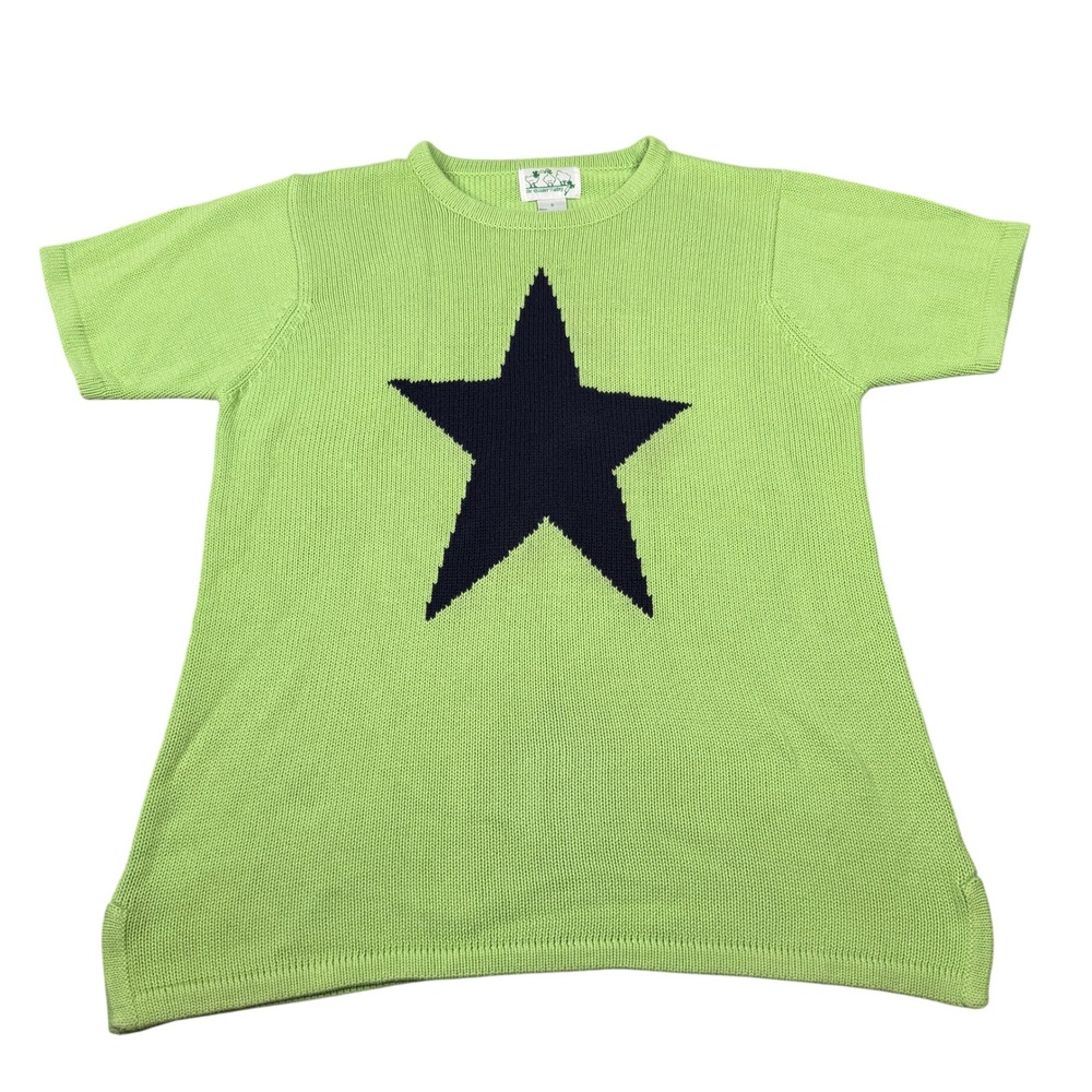 VTG 90s Quacker Factory Sweater Womens Small Lime Green Star Short Sleeve Knit